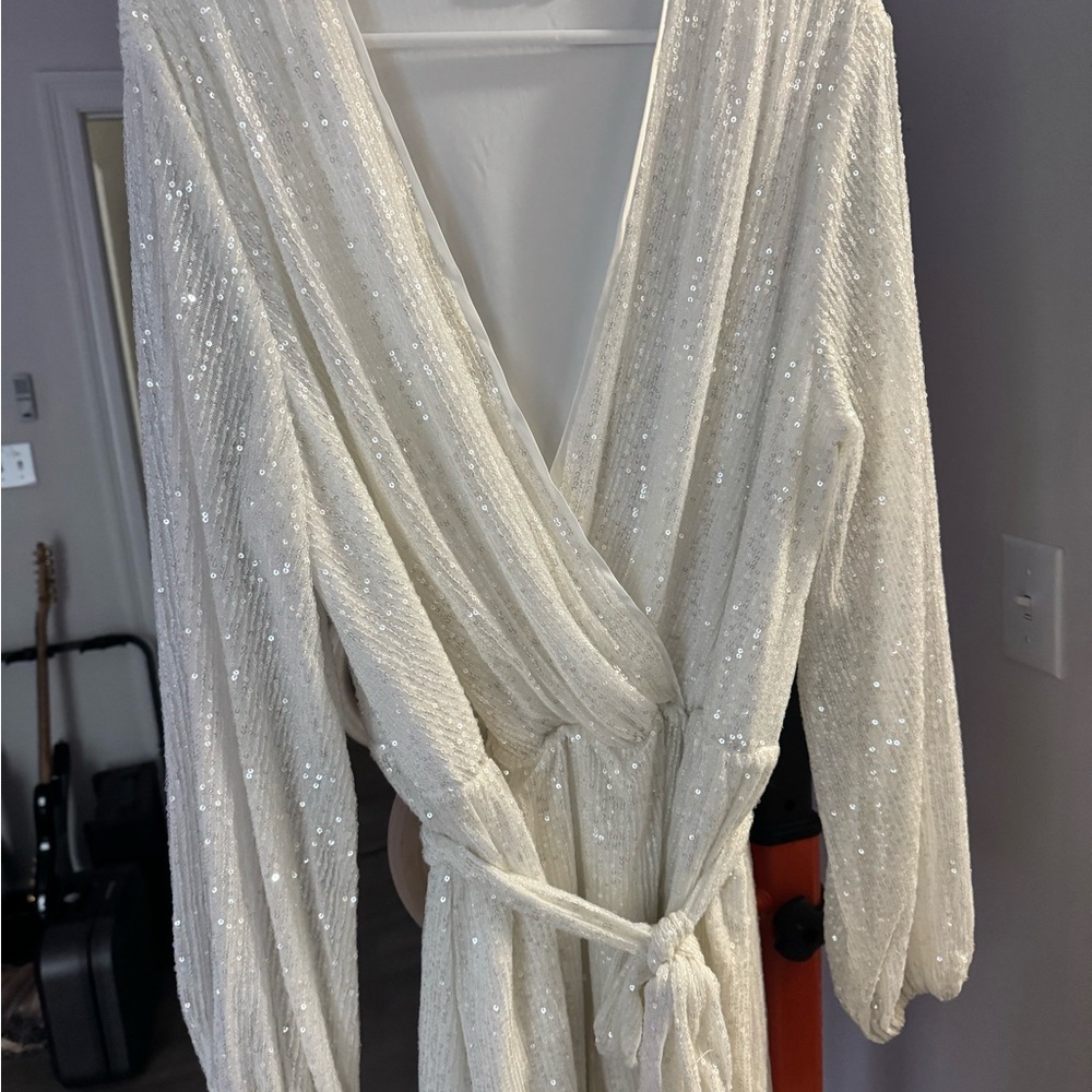 Showpo White Women's Sequin Romper with Tie Waist